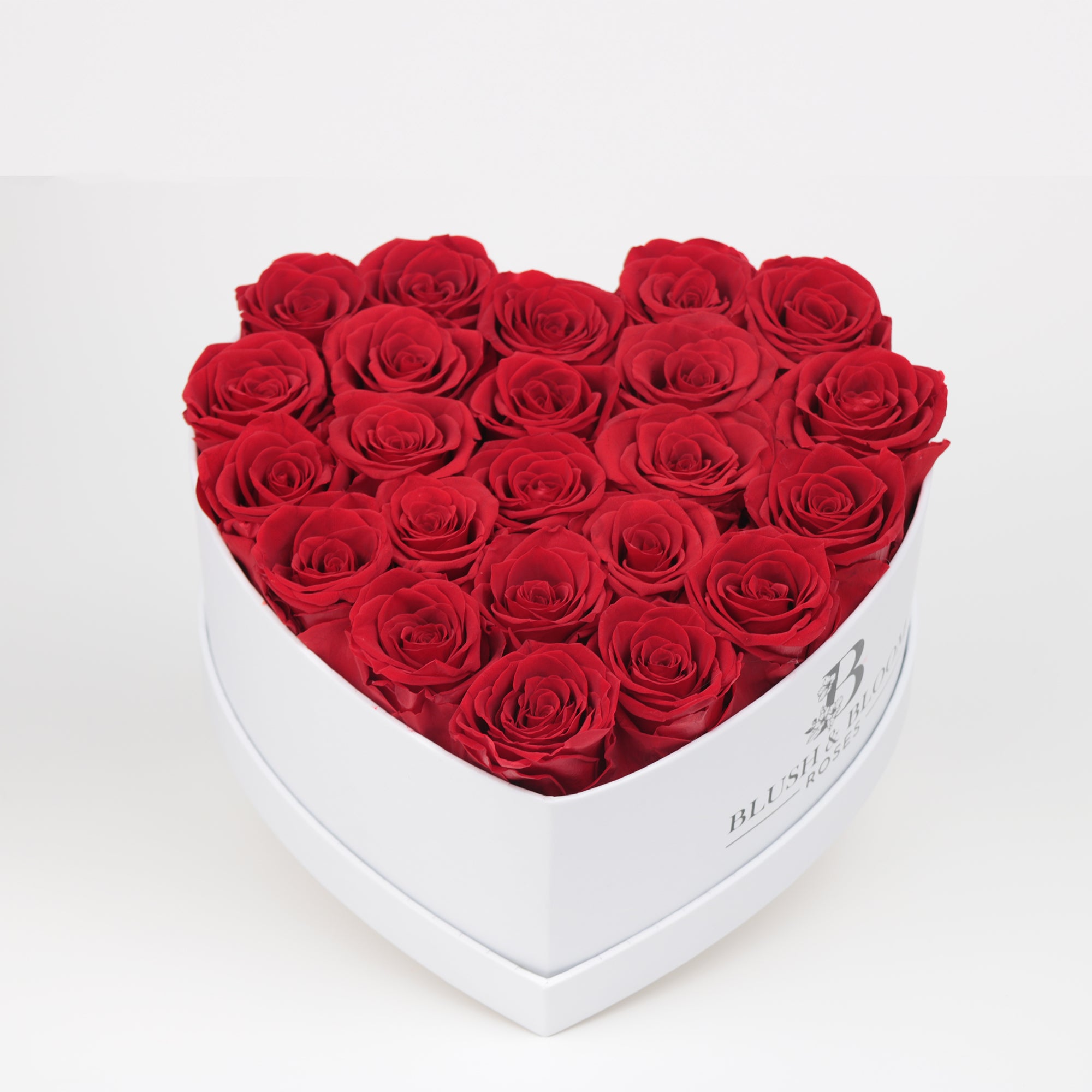 Blush Luxe|  Red Roses Heart Shaped Box White