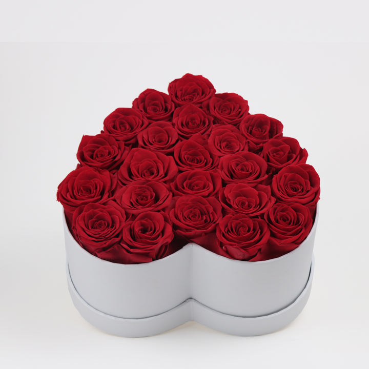 Blush Luxe|  Red Roses Heart Shaped Box White