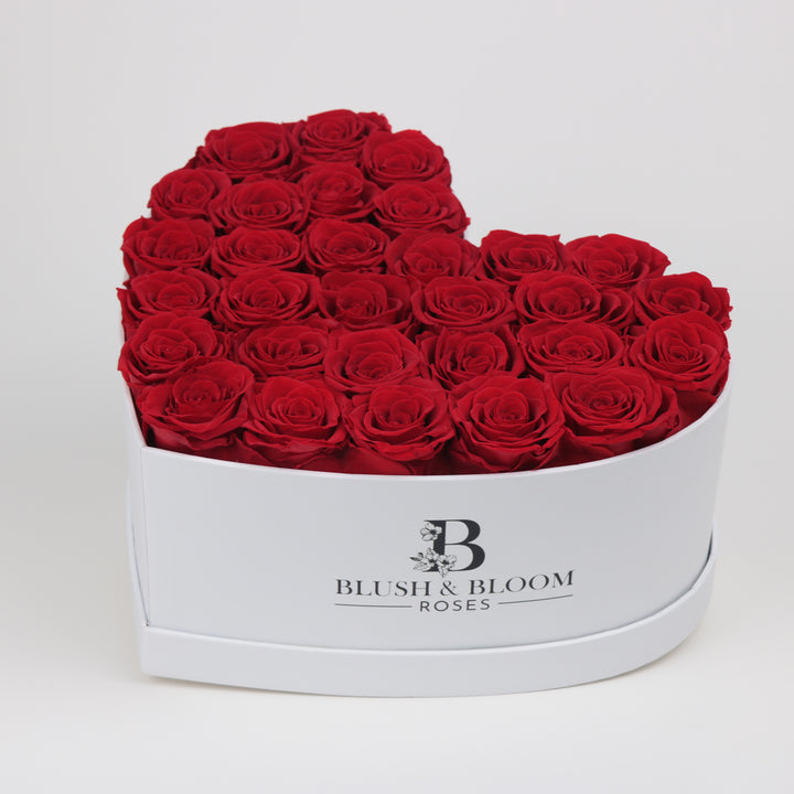 Eternal Bloom |Red Roses Heart Shaped Box White