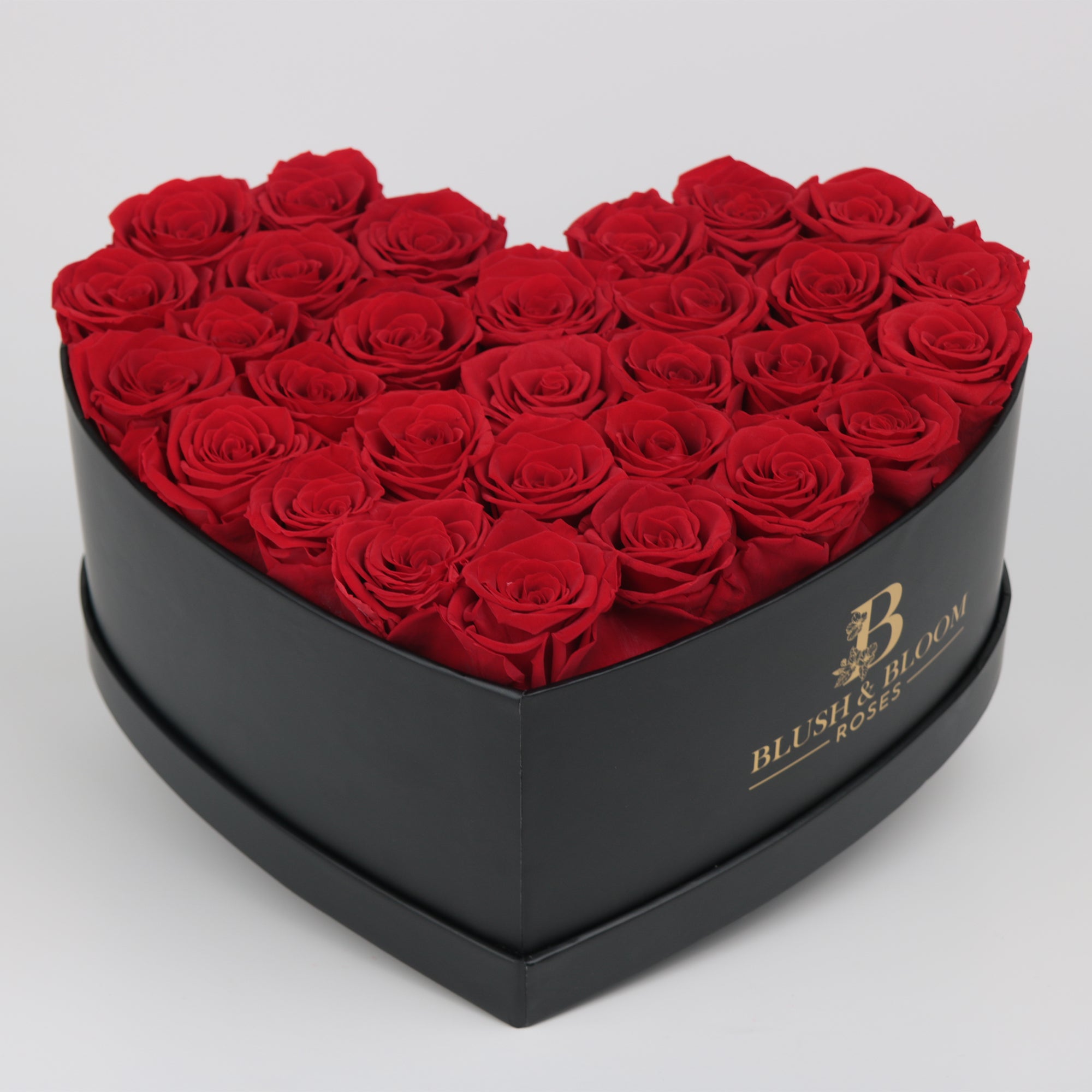 Eternal Bloom |Red Roses Heart Shaped Box Black
