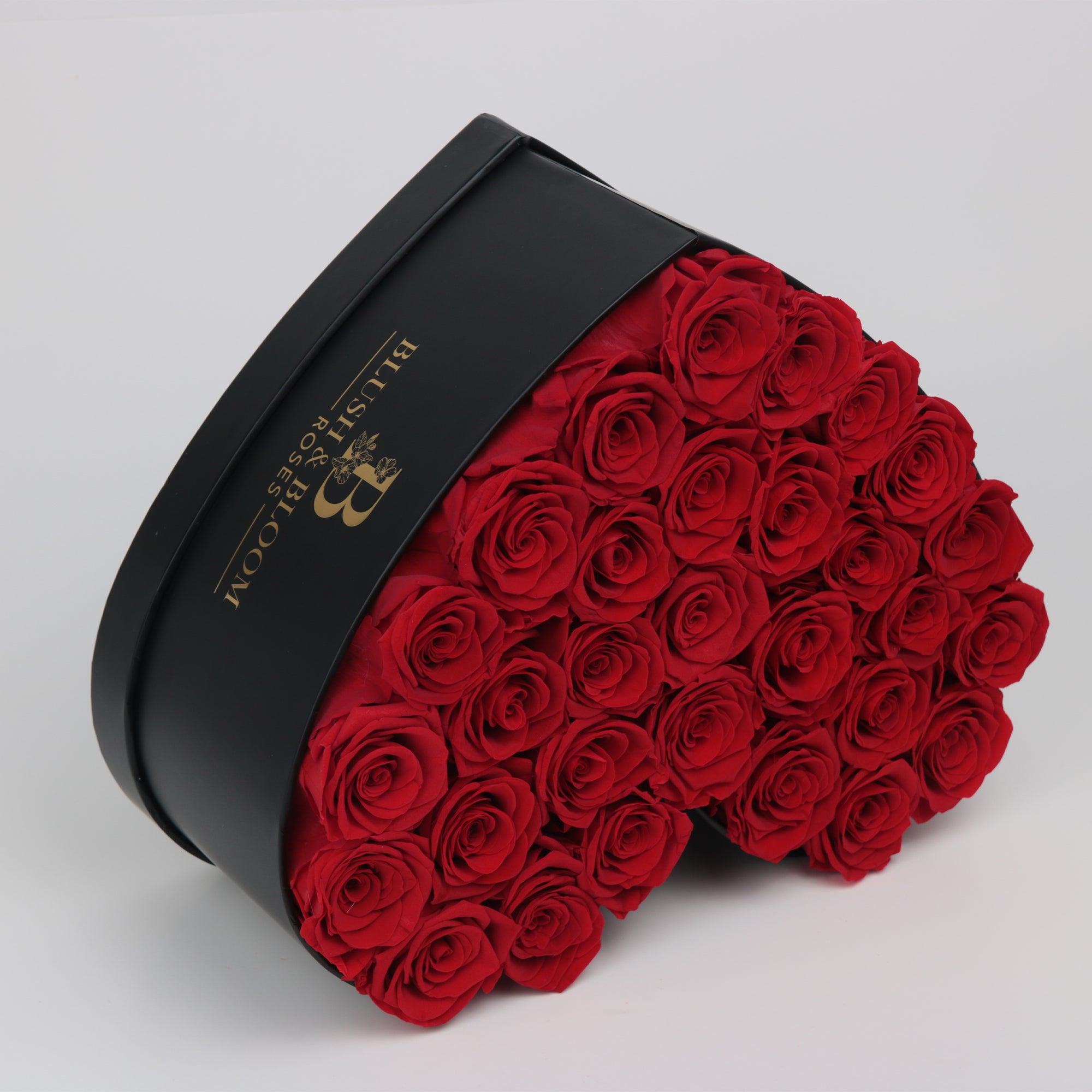 Eternal Bloom |Red Roses Heart Shaped Box Black